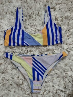 SHEIN Bikini Set Colorblock Striped Pastel Size L